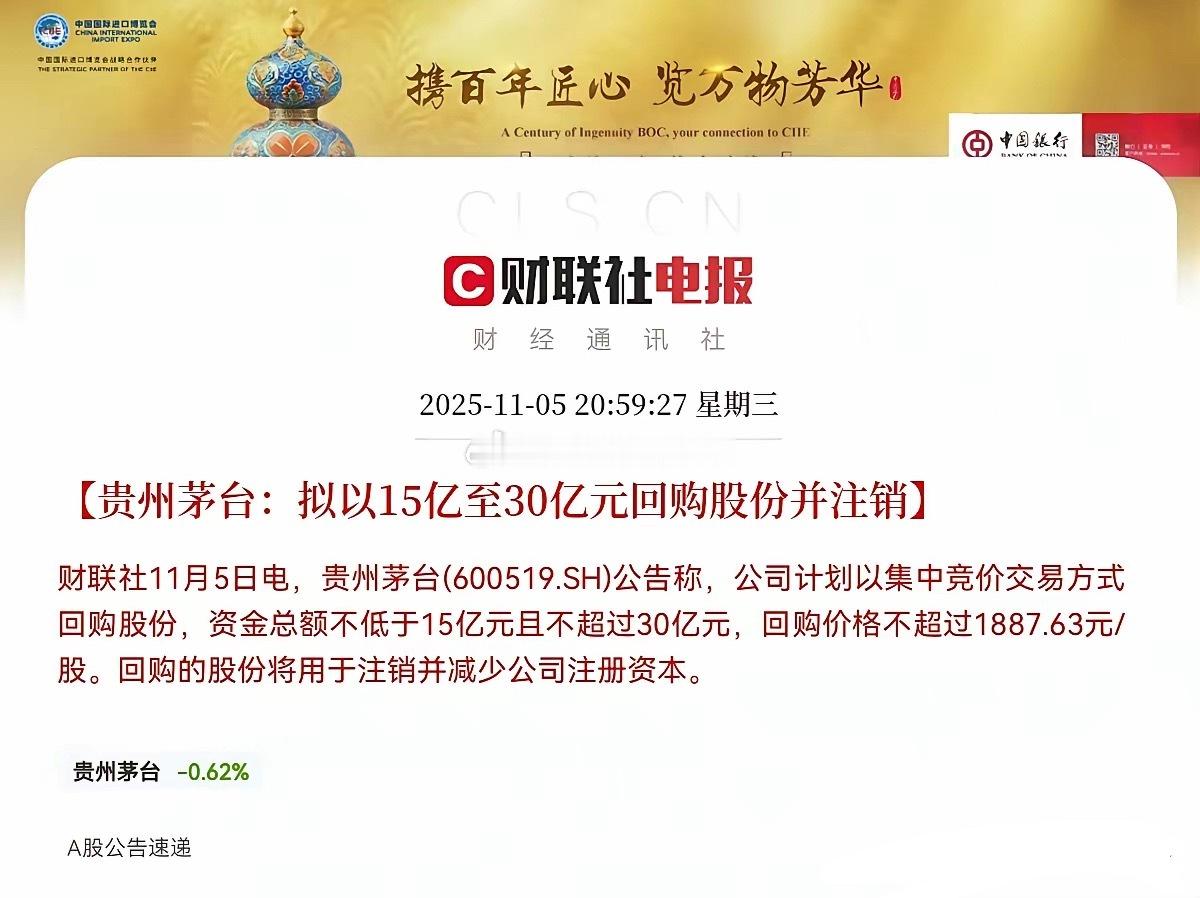 利好消息！利好消息！贵州茅台迎来大利好了！不出意外的话，明日贵州茅台明日要高开高