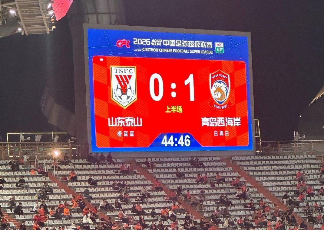 山东泰山vs青岛西海岸 梅米舍维奇进球，西海岸队1：0领先泰山队。 
