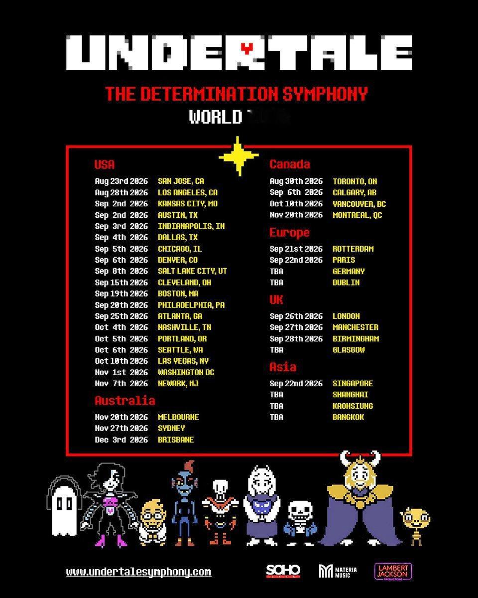 《传说之下》音乐会巡演「The Determination」官宣，巡演地点包含上