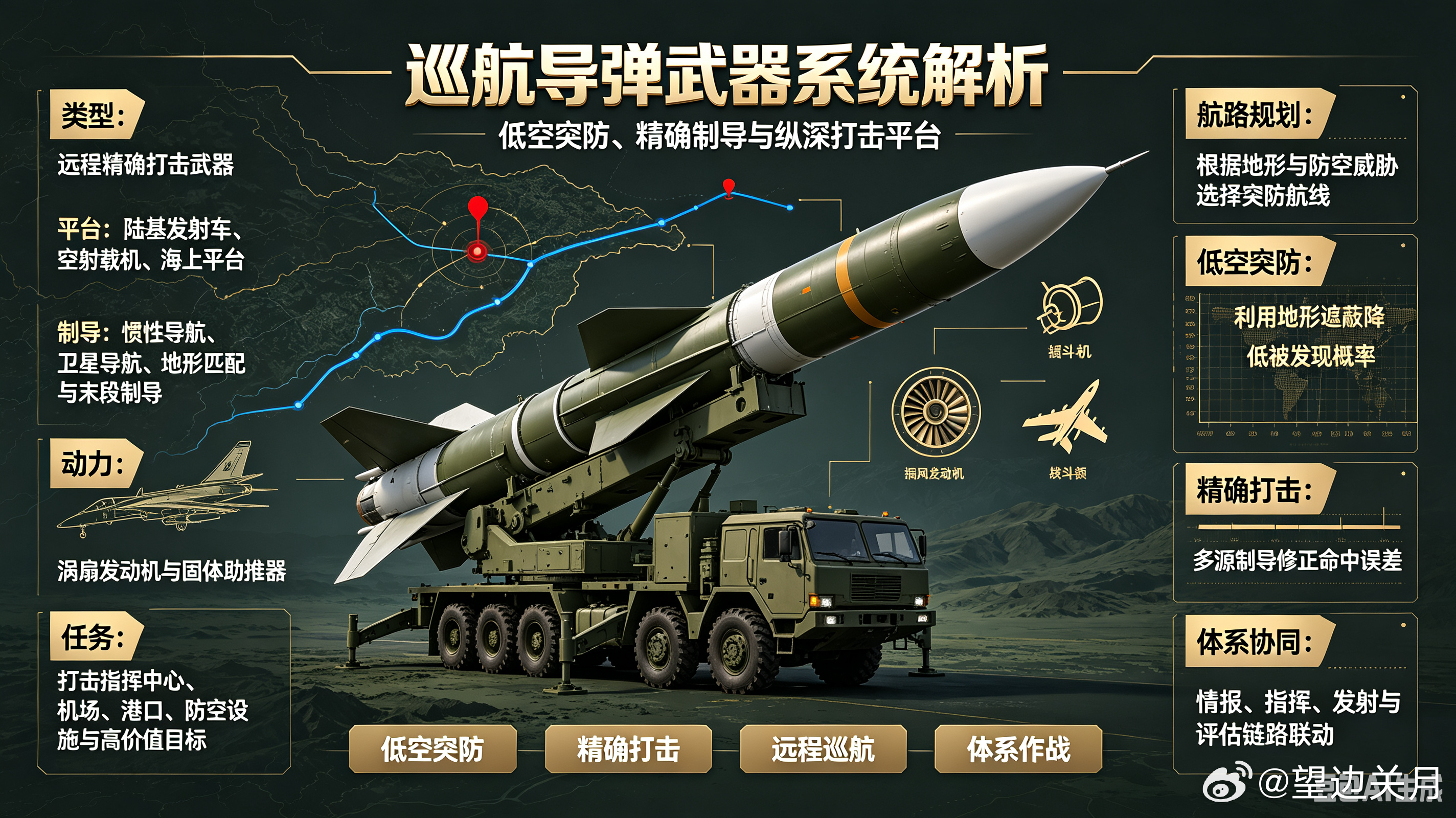 巡航导弹武器系统解析文案巡航导弹是一种具备远程飞行、低空突防和精确打击能力的现代