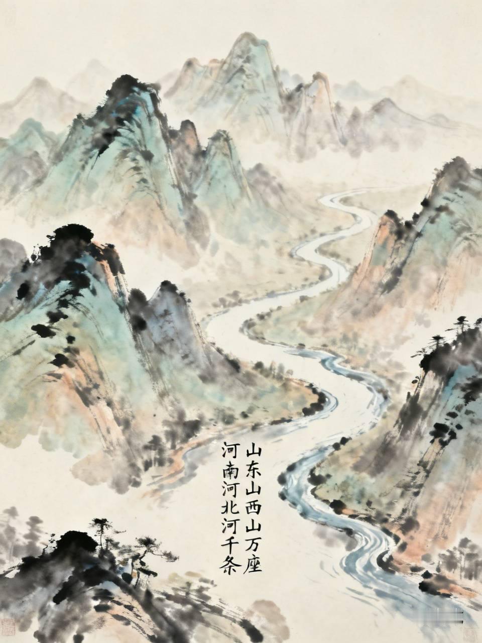 山东山西山万座
河南河北河千条
解析：
1. 对仗严谨：“山东”“山西”与“河南