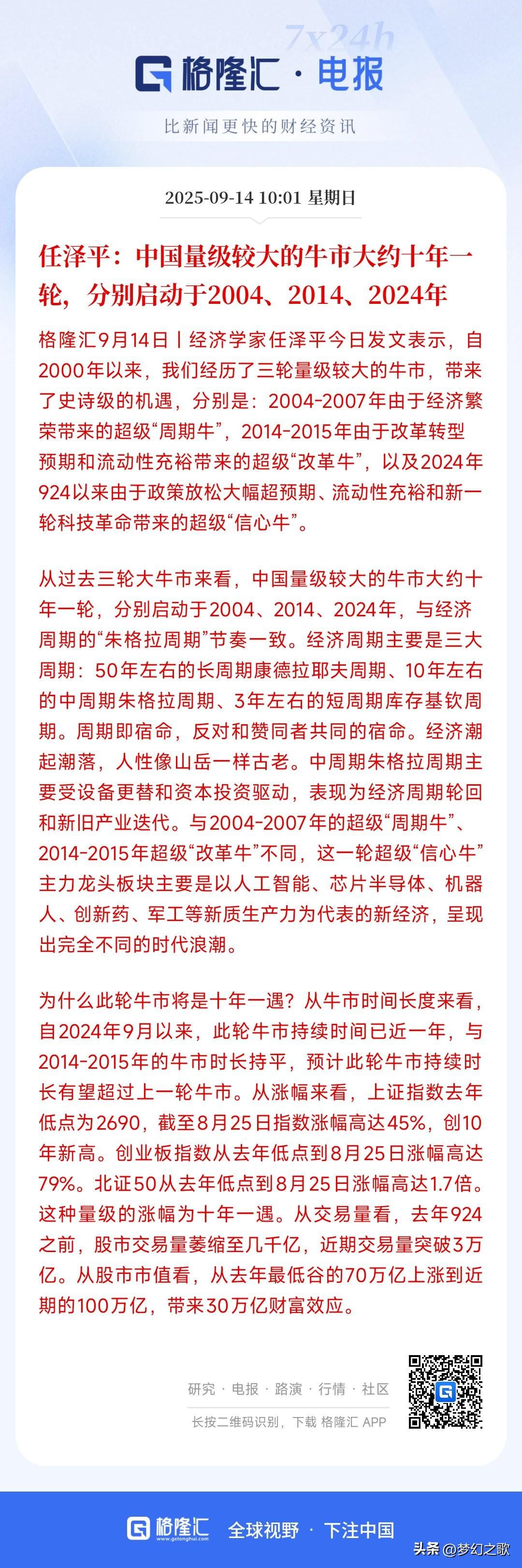 经济学家表示这轮牛市正式开启是在2024年，10年一次
经济学家表示这是第三轮牛