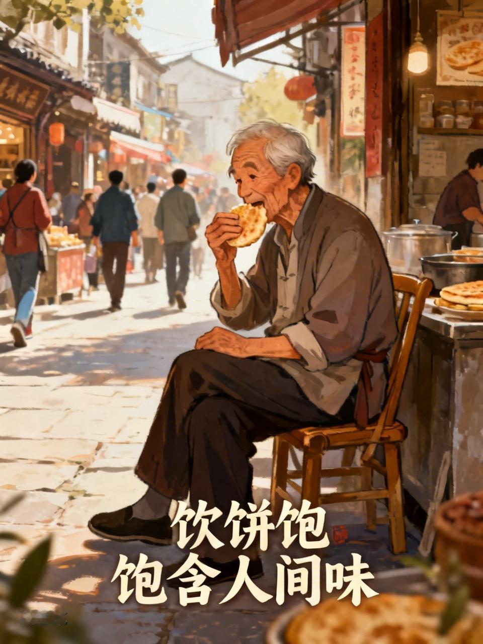 目睹一位老者坐在街边吃馍

步履匆匆市井喧，
唇齿匆忙不肯闲。
饮饼饱含人间味，