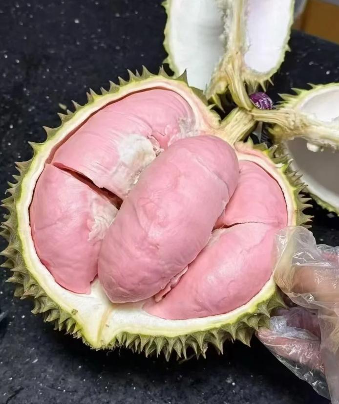 昨天在水果店买了个榴莲，老板说是新品种，红心的，比普通榴莲贵一倍，花了188。回