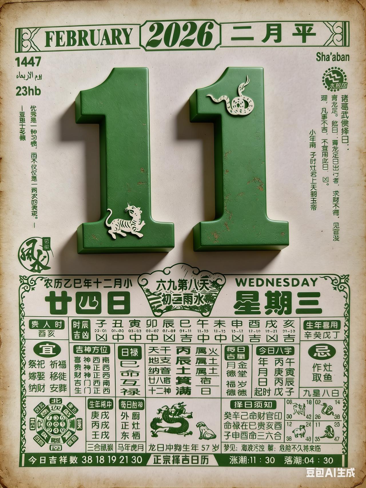 2026年2月11日（农历腊月廿四，星期三）是“祭灶日”或“小年”。整体来看，这