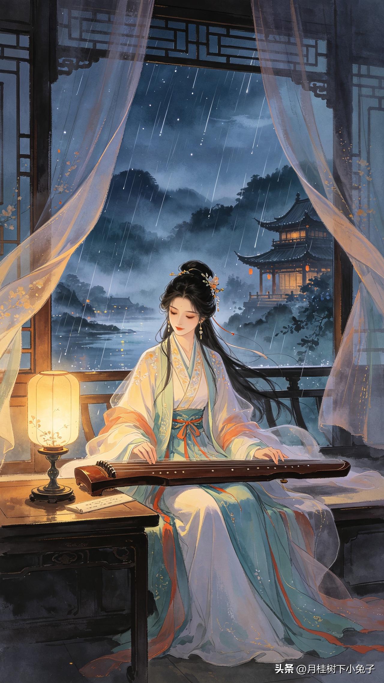 帘外雨来细似丝，
织成愁字有谁知。
窗前风去轻如梦，
     
…………请师友