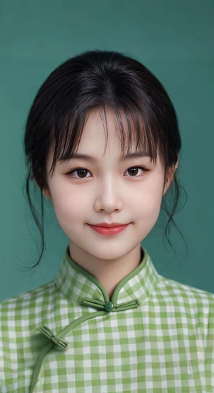 AI扩图 AI绿格甜笑