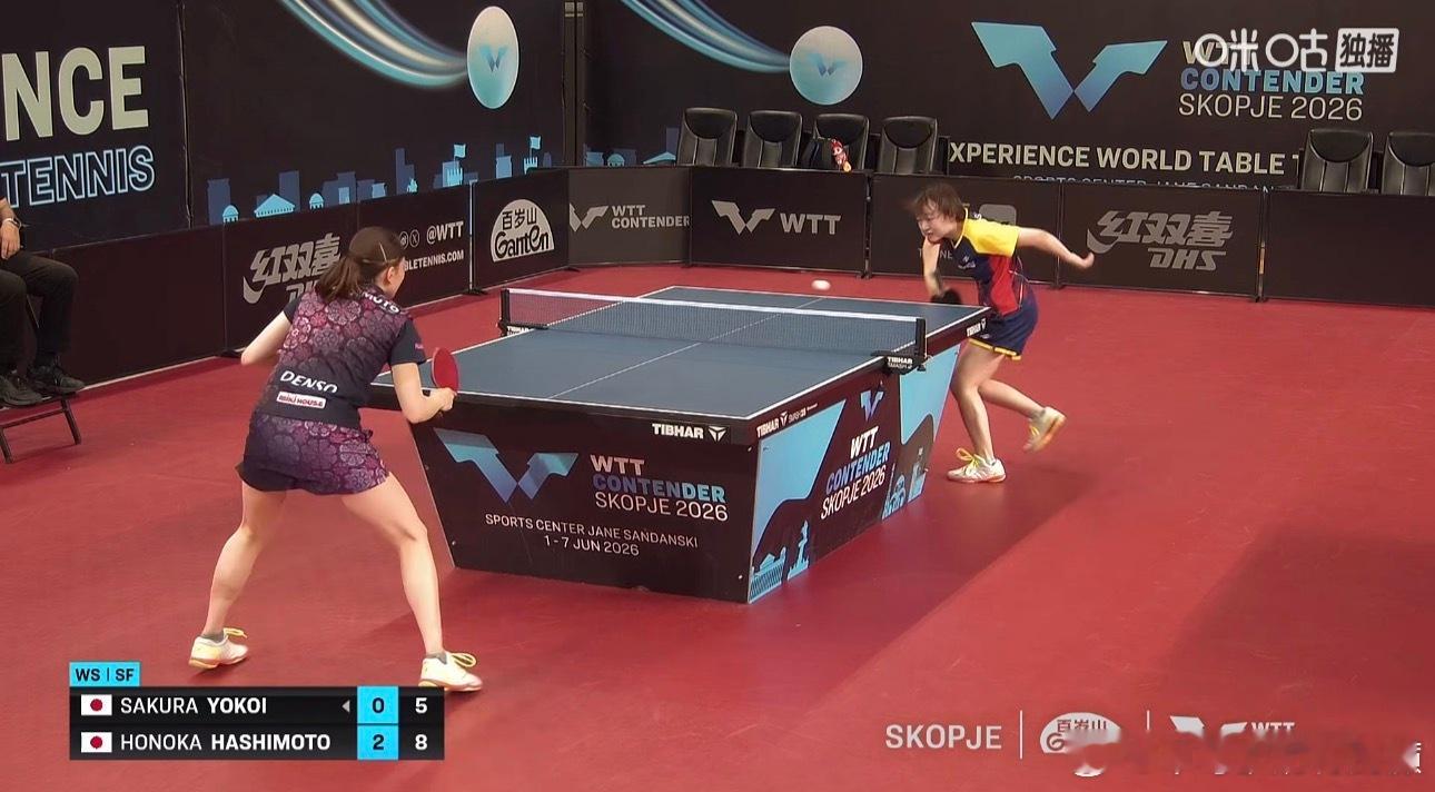2026wtt斯科普里挑战赛女子单打4-2桥本帆乃香3-0横井咲樱（15-13 