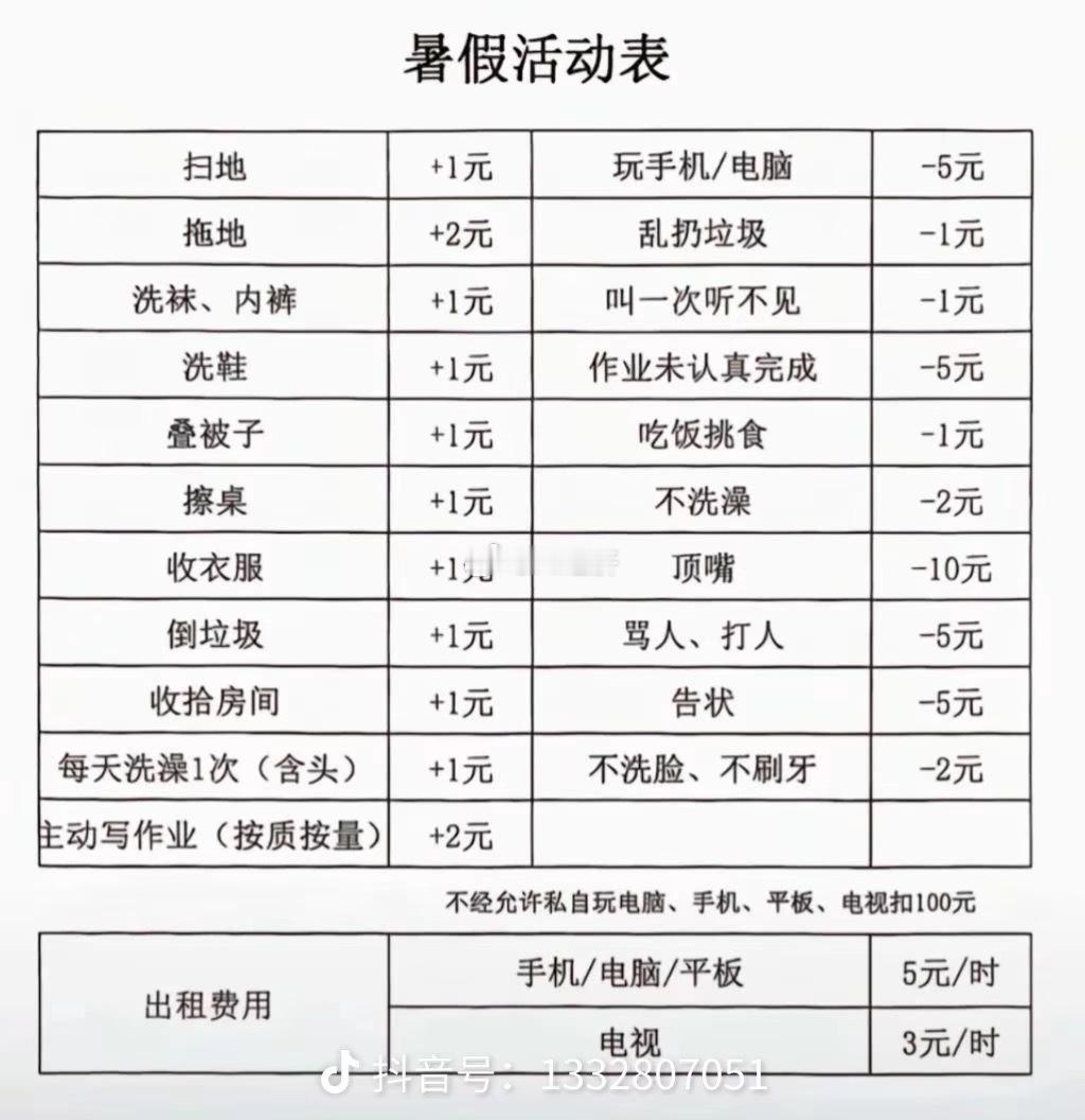 暑假活动表最后可能 反而负债哦 ​​​