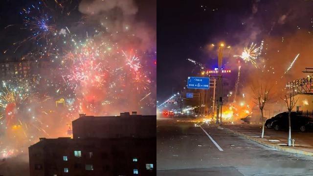 把这么多滴烟花.提前.燃放了......辽宁一售卖烟花爆竹的摊位失火，现场烟花满