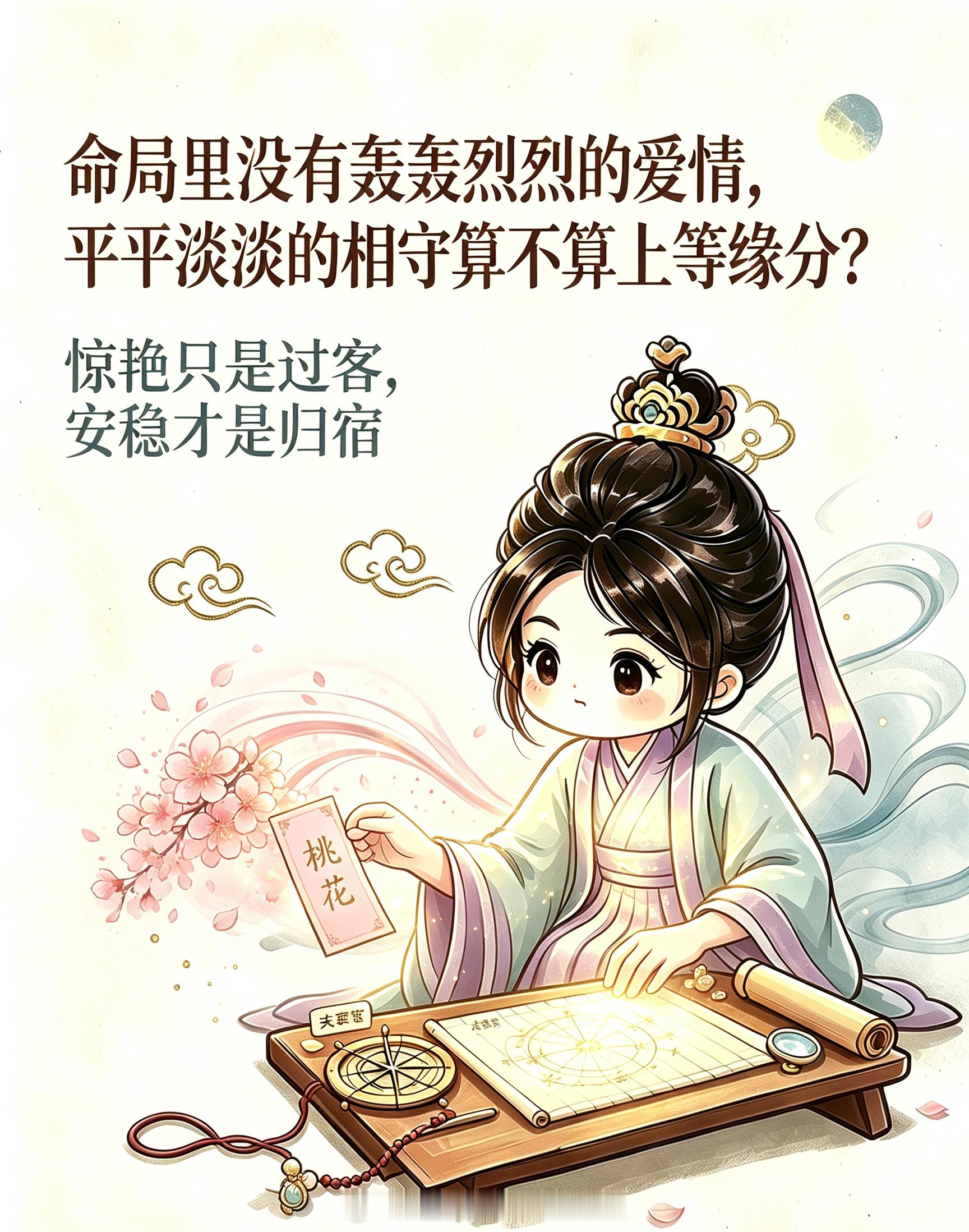 【命局里没有轰轰烈烈的爱情，平平淡淡的相守算不算上等缘分？】很多事主心里一直藏着