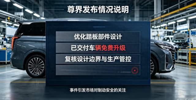 尊界官方通报刹车踏板断裂事件！百万MPV安全引热议