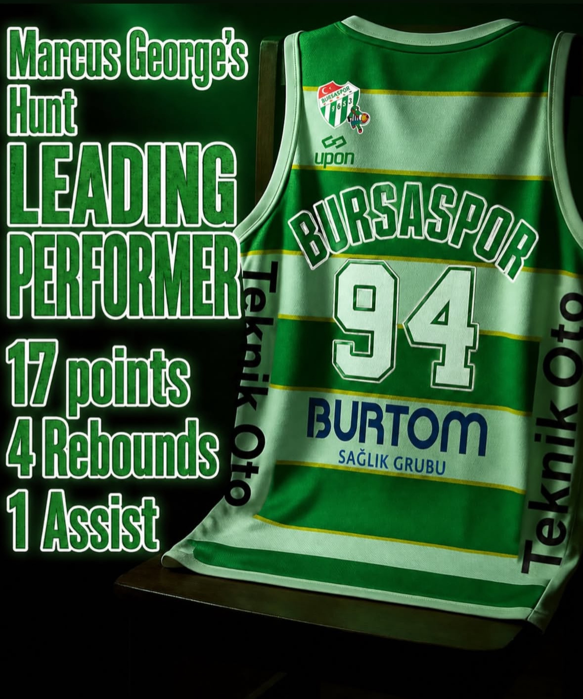 马库斯亨特昨晚在土超得到了17分4篮板1助攻爱来自辽宁