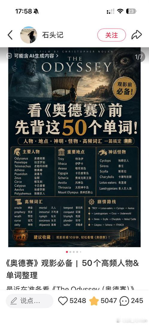 抢到了下周奥德赛的票，没字幕，要提前补充一下背景知识…. 
