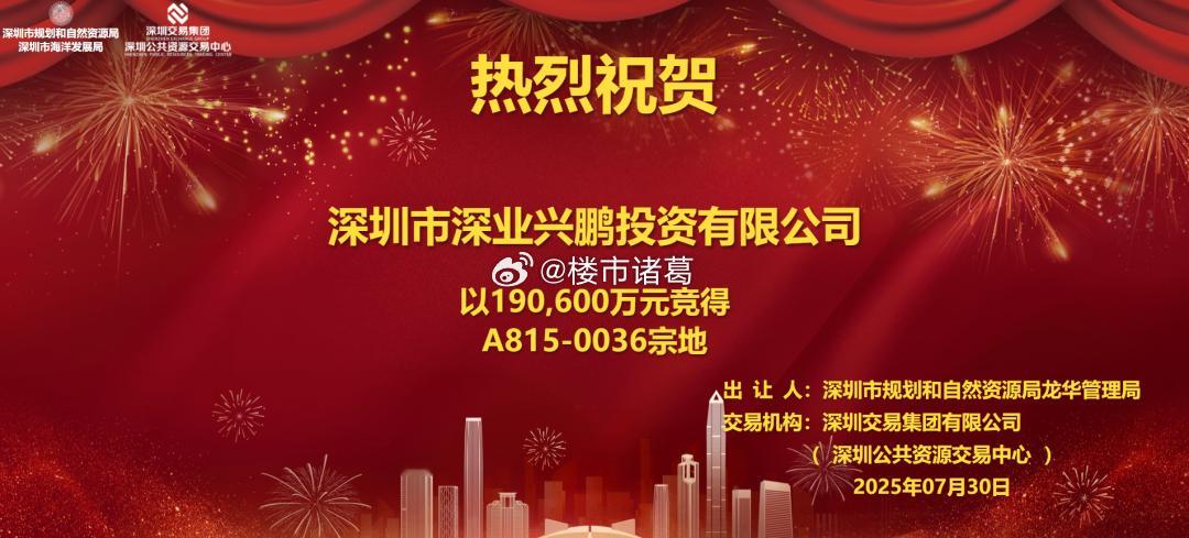龙华今年出让的第三块宅地，被深业以底价19.06亿元拿下，折合楼面价28050元