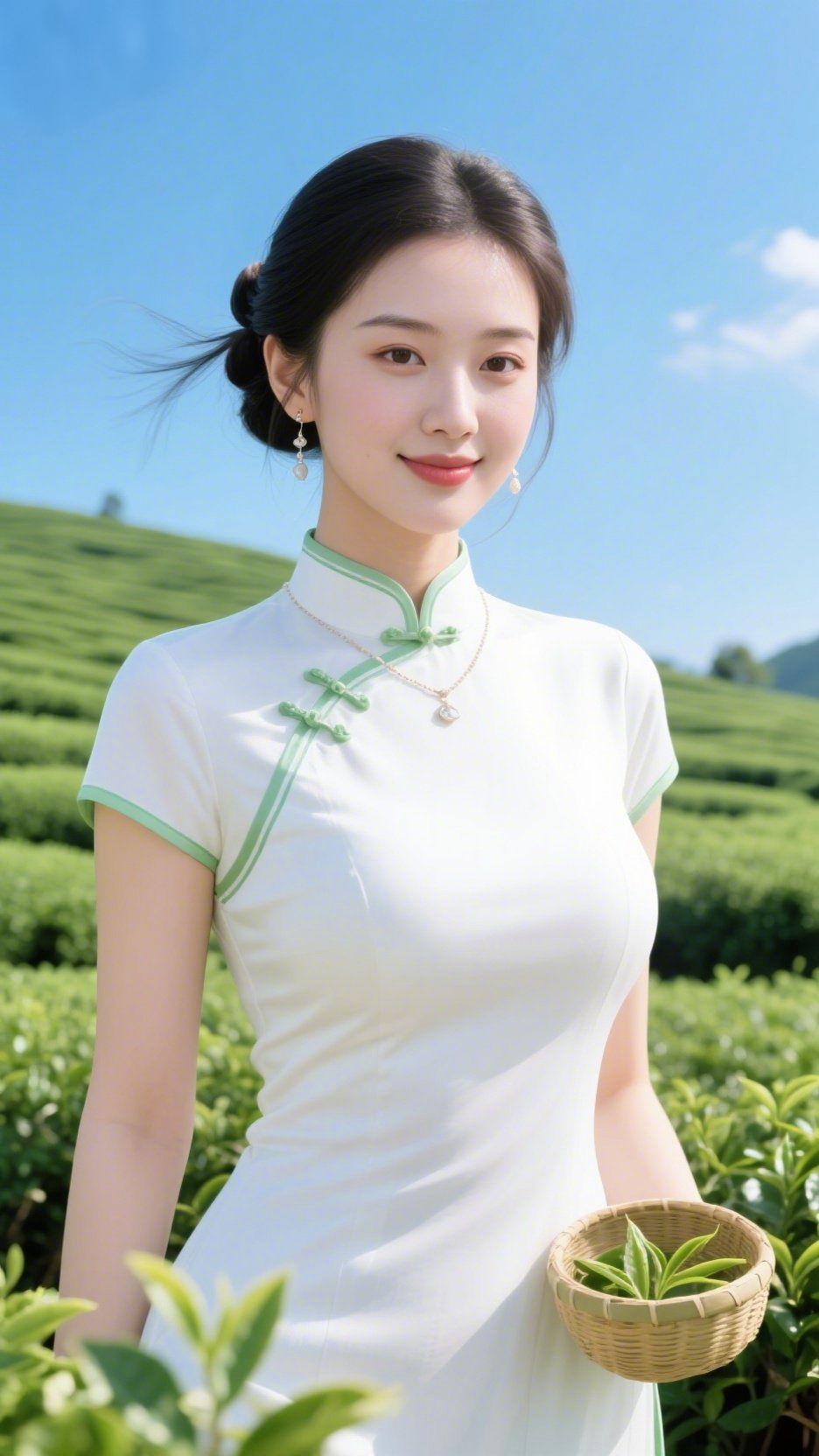 漫山茶绿醉晴光
 
晴空澄澈如洗，层层茶垄顺着山势铺成漫山碧浪。清风拂过嫩梢，裹