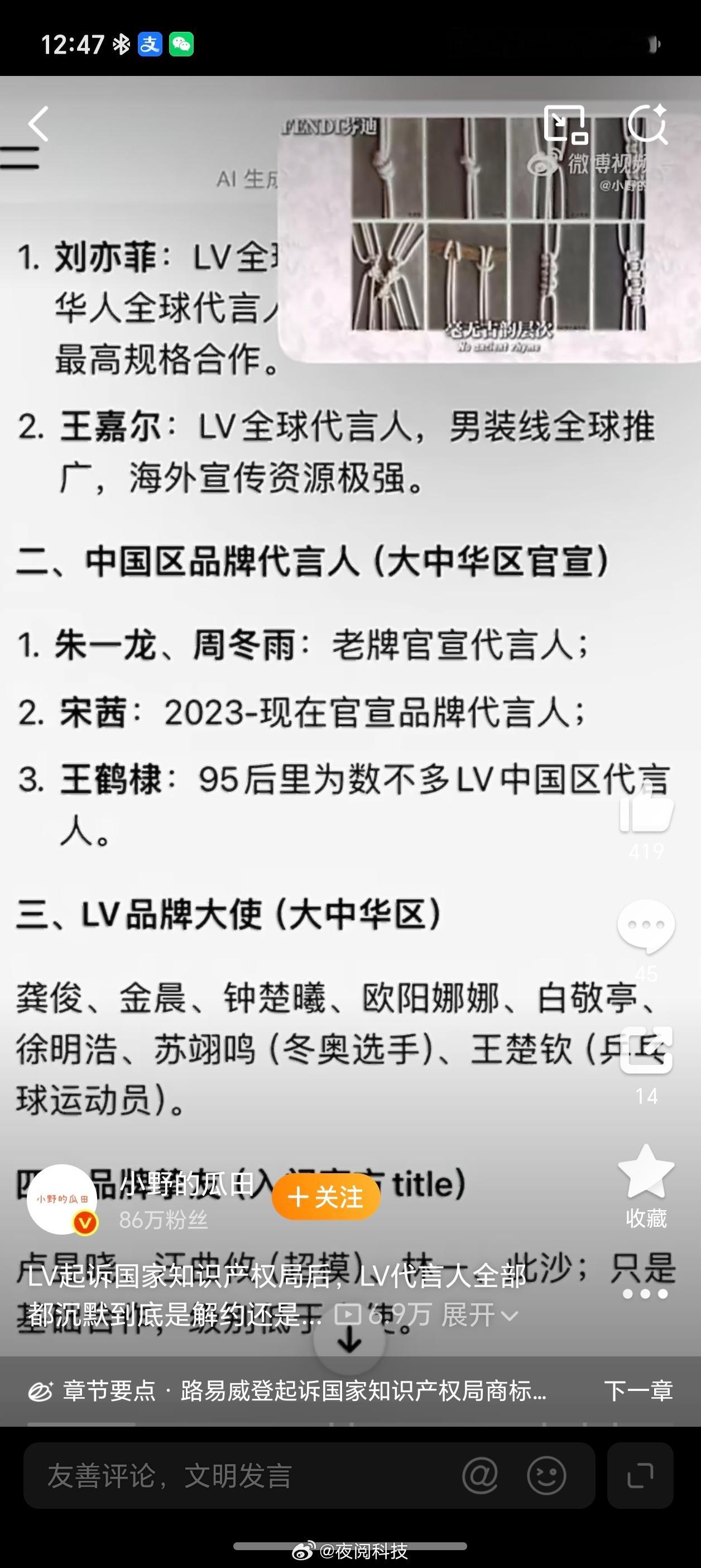 LV起诉国家知识产权局案开庭想不到LV竟然有这么多代言人，而且这些LV代言人全部