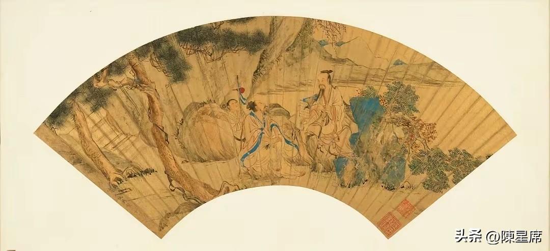 吴门四家为沈周、文徵明、唐寅、仇英。《便面合装册》是后人收集四人独立创作的折扇扇