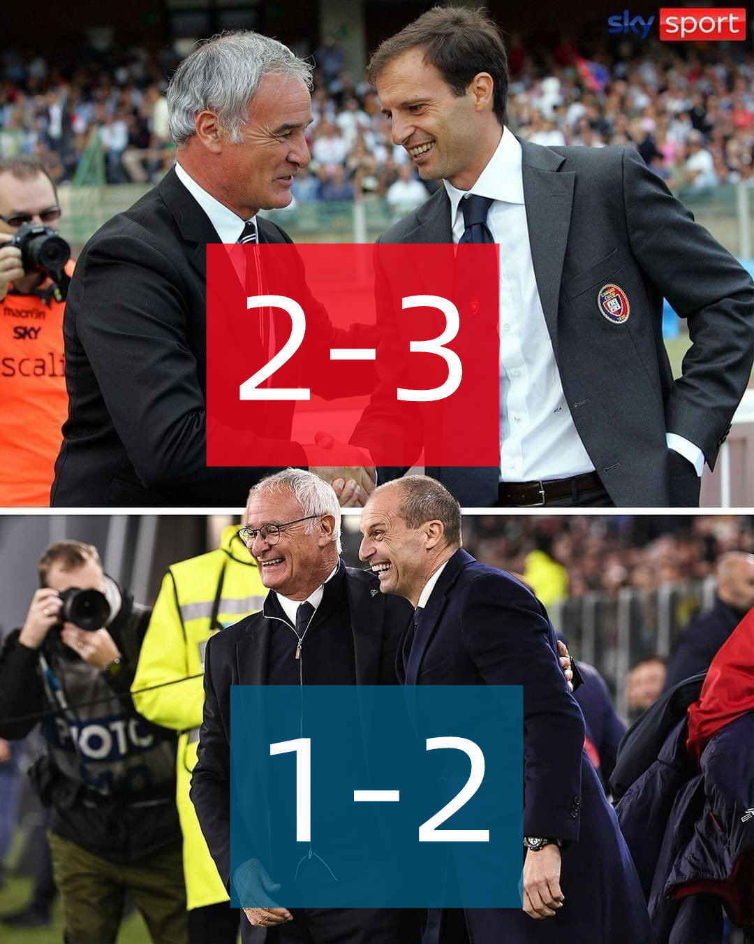 15年以来，阿莱格里与拉涅利交手7次，只赢了2次，2场比赛都是卡利亚里和尤文图斯