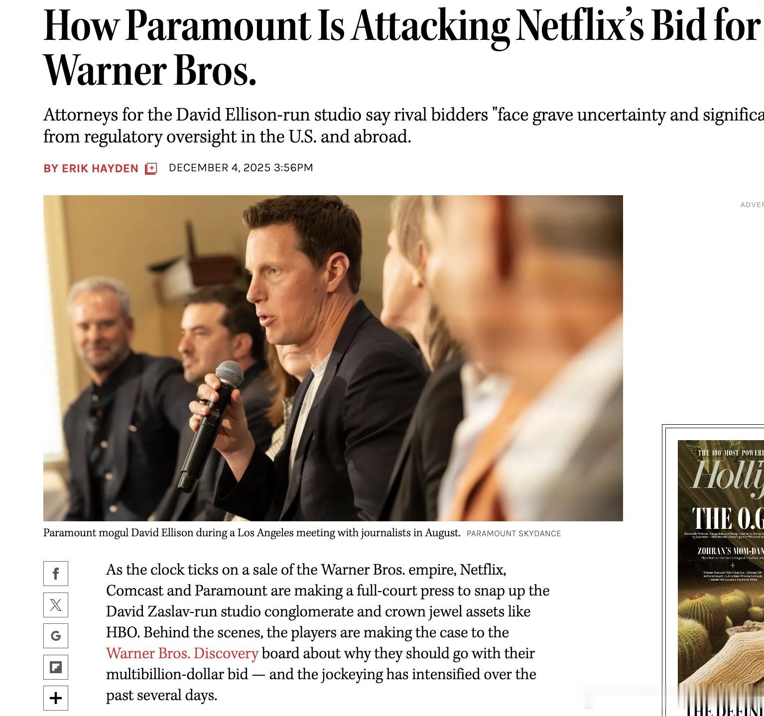 派拉蒙如何攻击网飞对华纳兄弟的竞标大卫·艾利森（David Ellison）运营