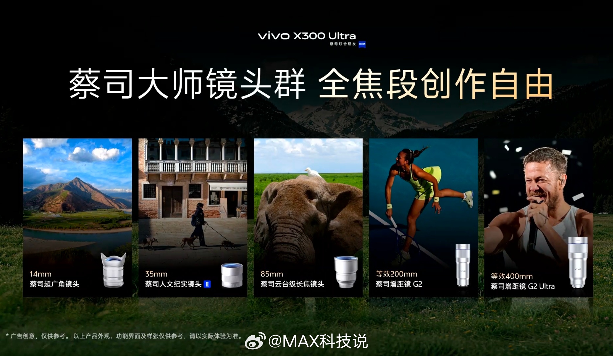 14mm、35mm、85mm、200mm、400mm全焦段2500万像素直出全焦