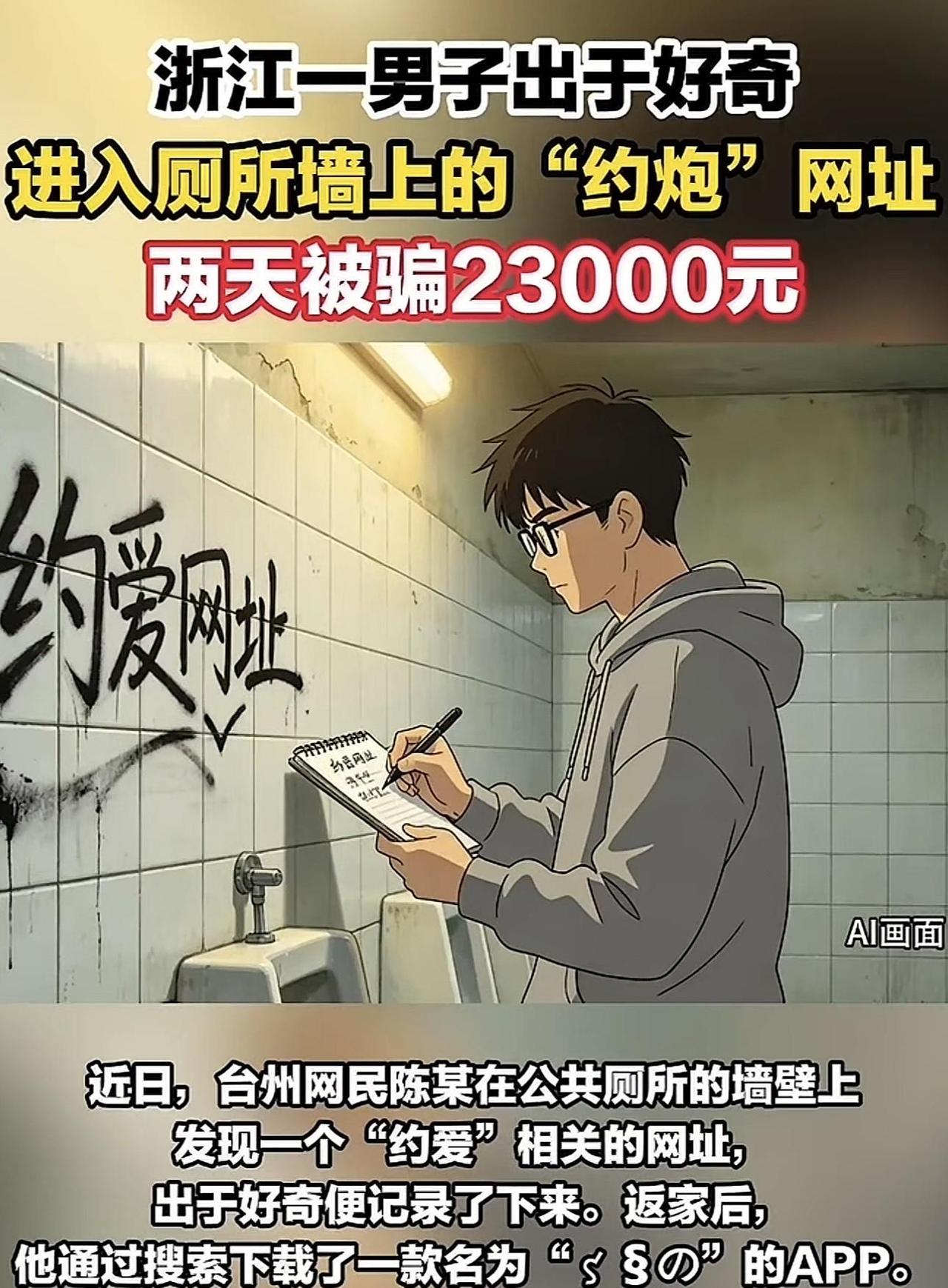“太炸裂！”浙江，一男子上厕所，见墙上贴着暴露的美女图片，上面写着可以通过APP
