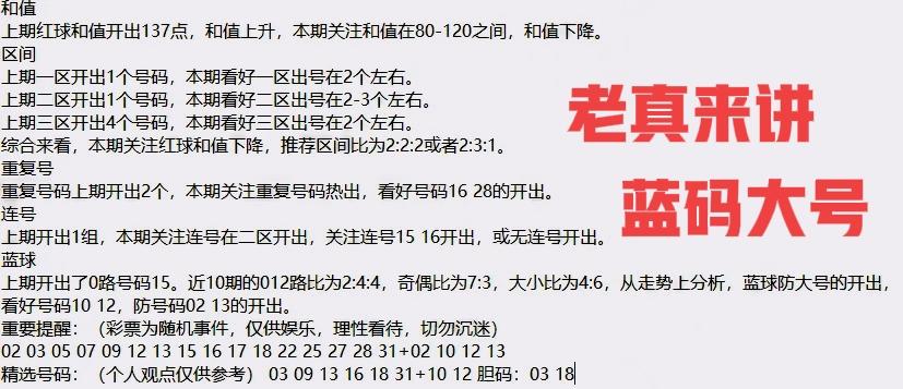 老贾还没来，老真已经迫不及待！这一期老真看好全大偶数蓝码，我感觉没戏，另外那两个