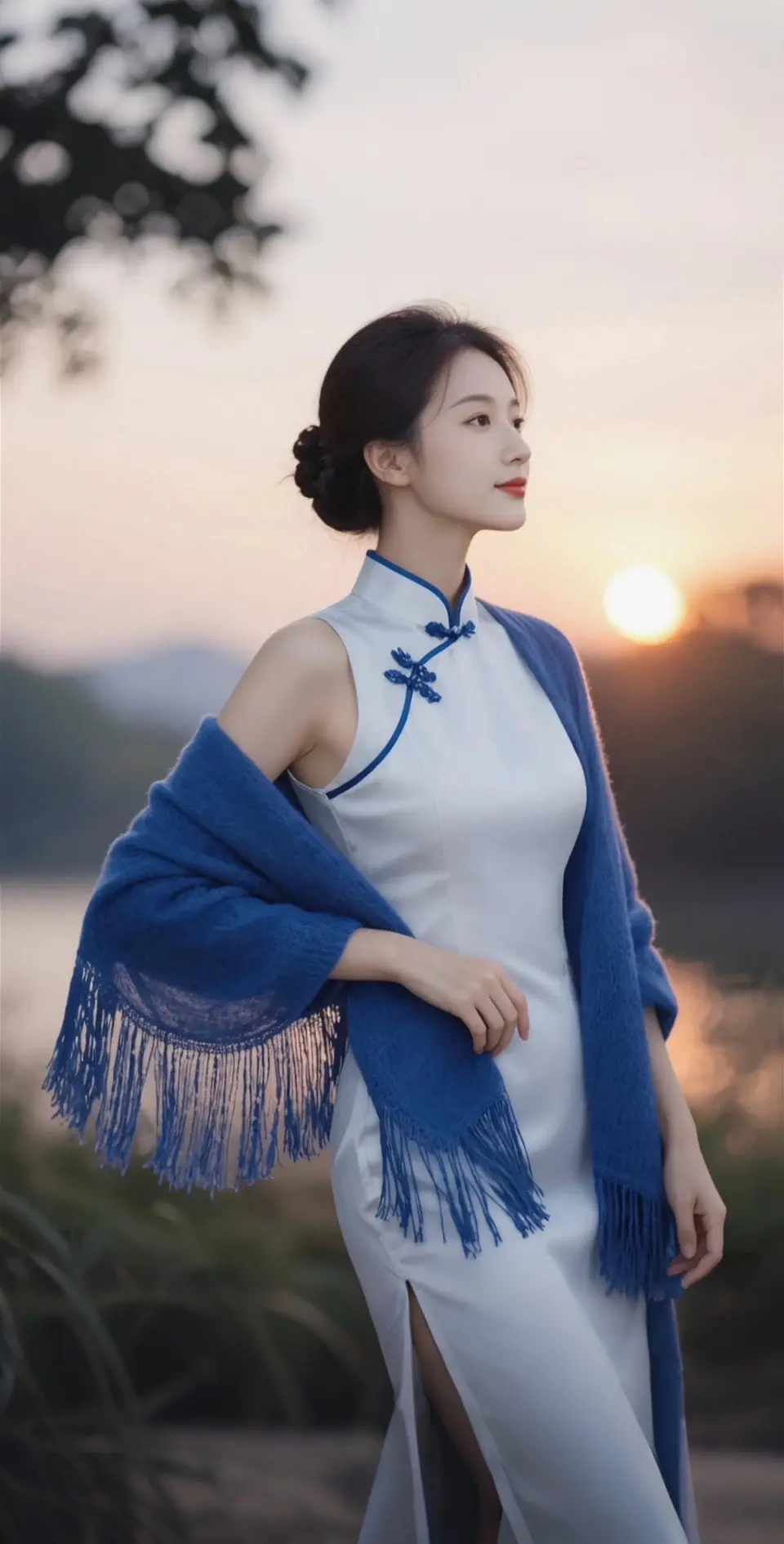 AI扩图 AI夕阳旗袍写真