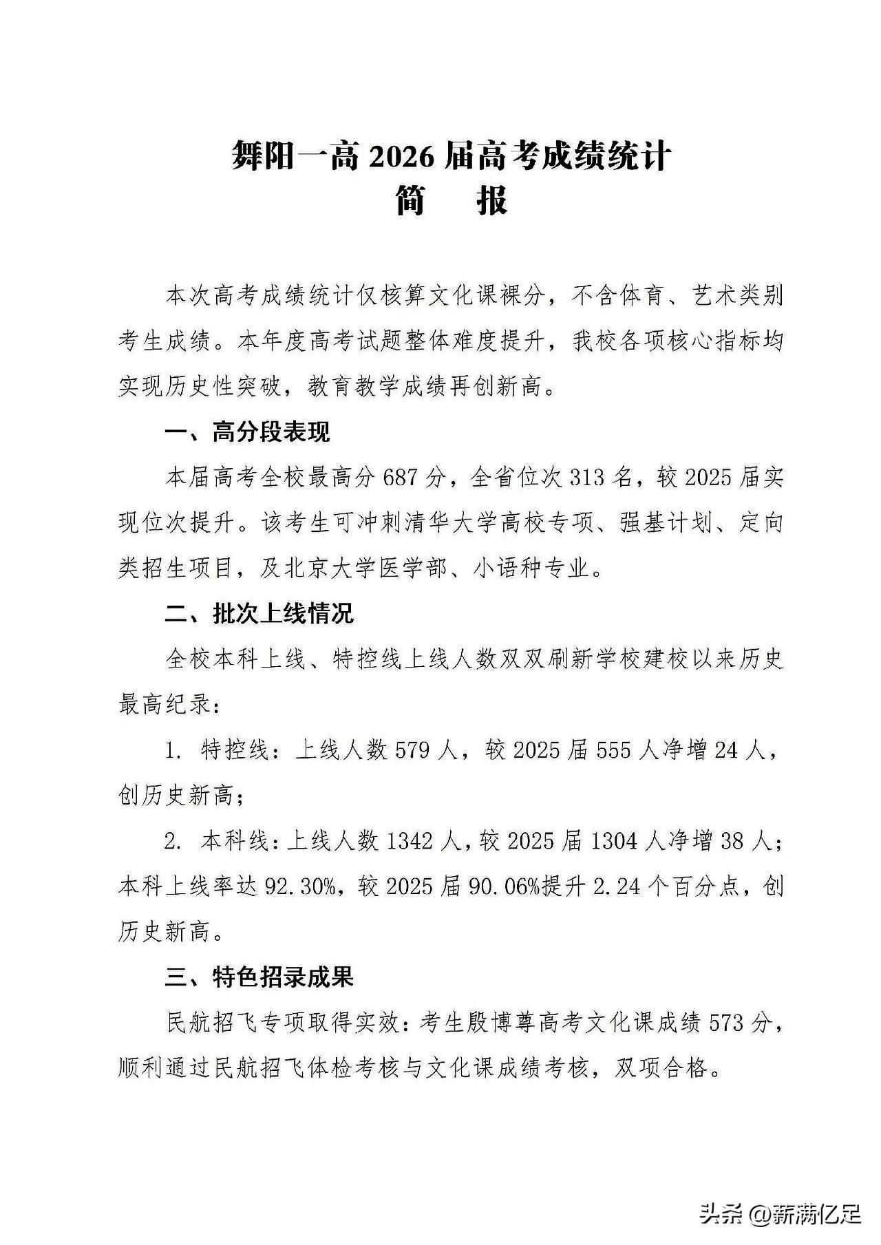 县城的钟声还在回荡，分数线刚落定时，2026年高考，舞阳一高又给出了那个熟悉的答