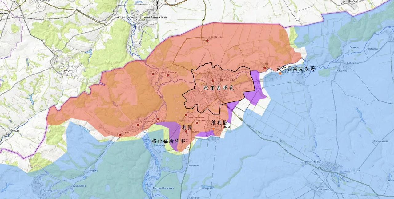 俄军北部集群在沃尔昌斯克周边进行扩张，收益不小。
没有了沃尔昌斯克，乌克兰在哈尔