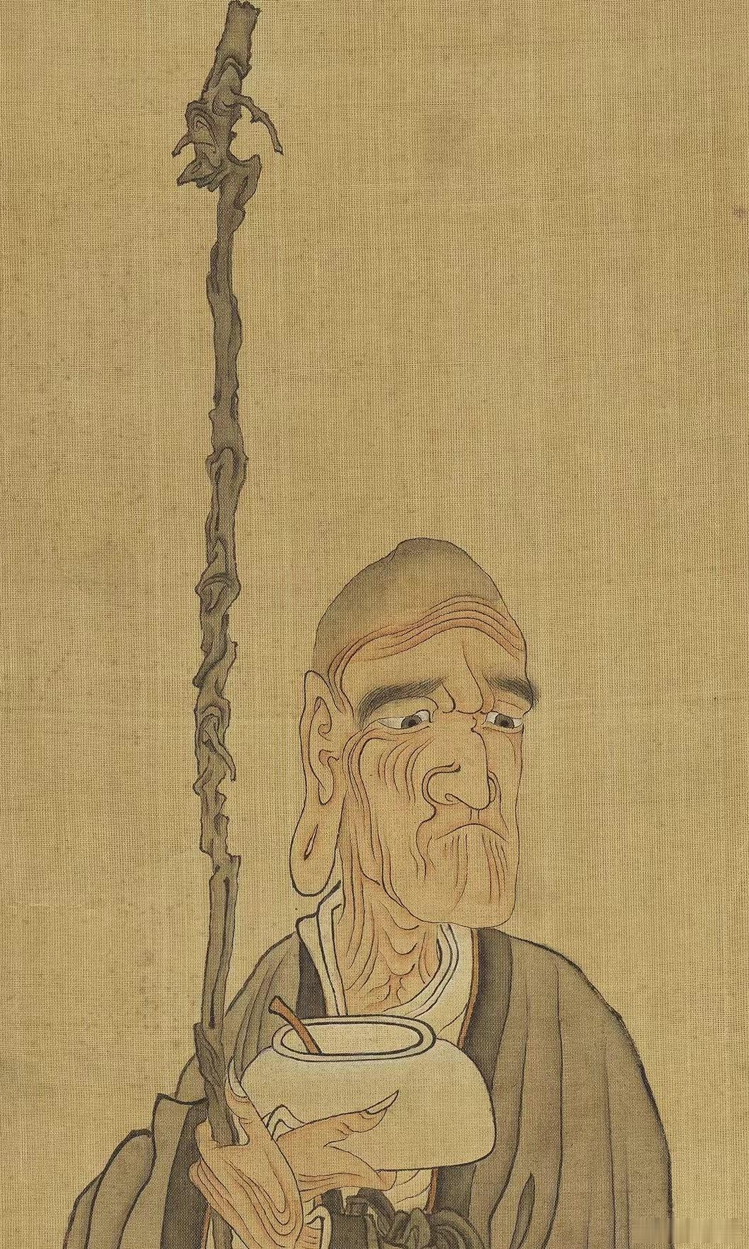 国画 陈洪绶《观音罗汉图》材质：绢本设色尺寸：70×32cm画中c位，菩萨倚坐于