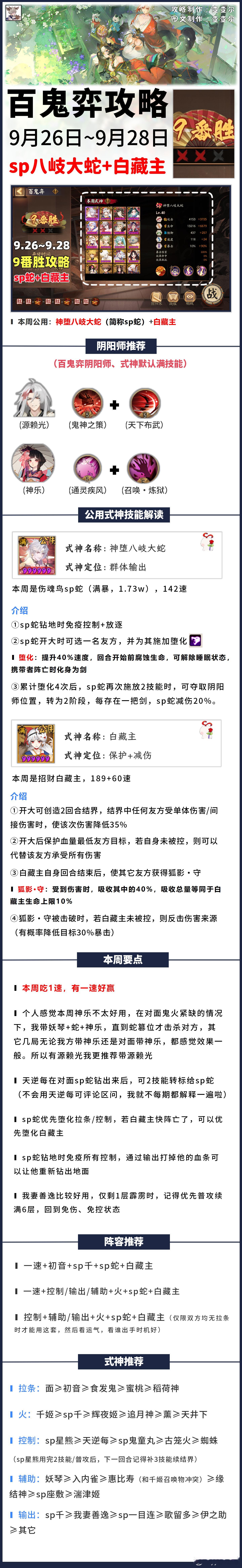 阴阳师手游[超话]超话创作官游戏百科 【百鬼弈】9.26～9.28，9番胜攻略（