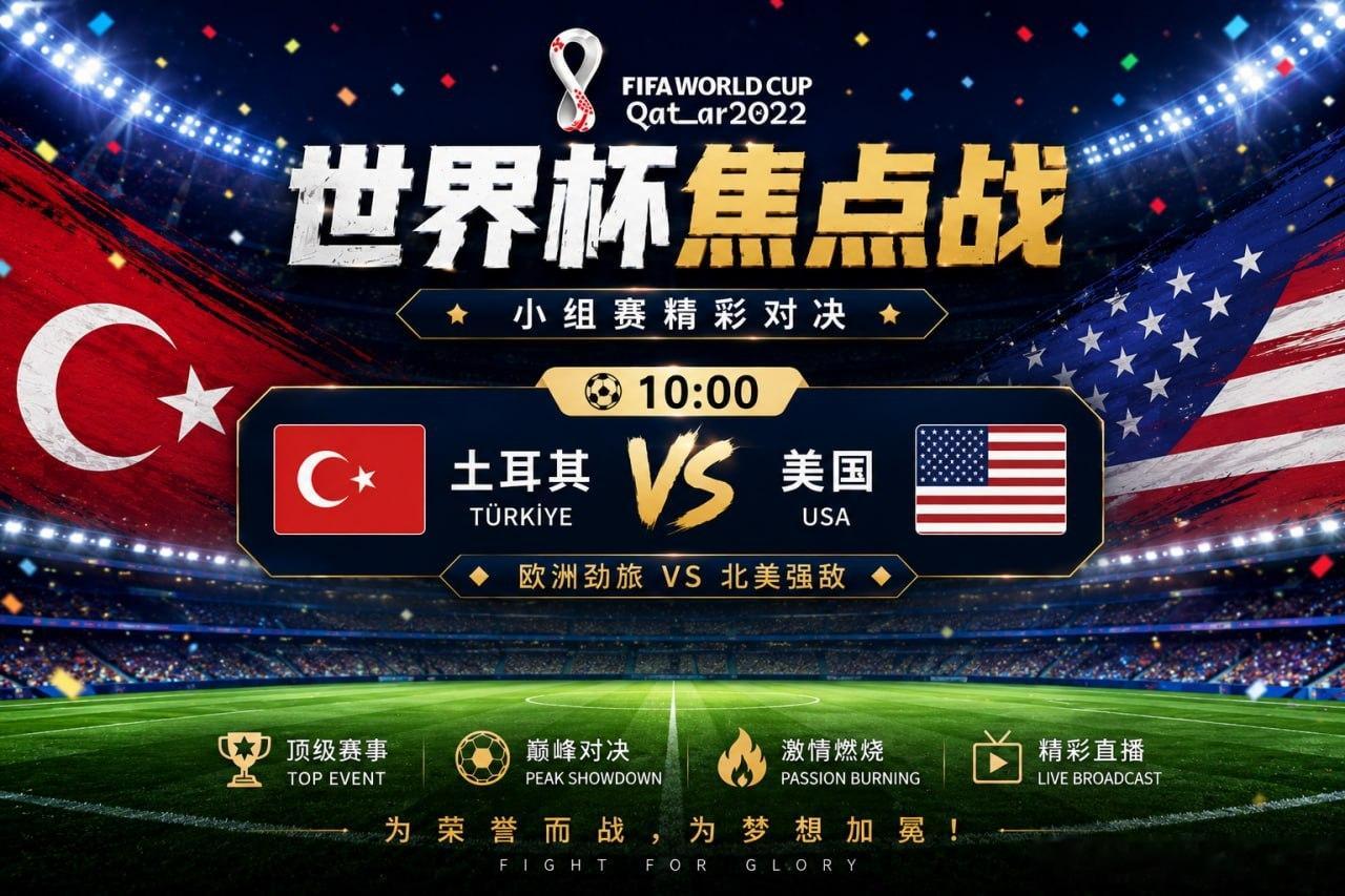 ⚽️ 世界杯 10:00一场硬碰硬的较量！土耳其需要抢分保住希望，美国则想延续强