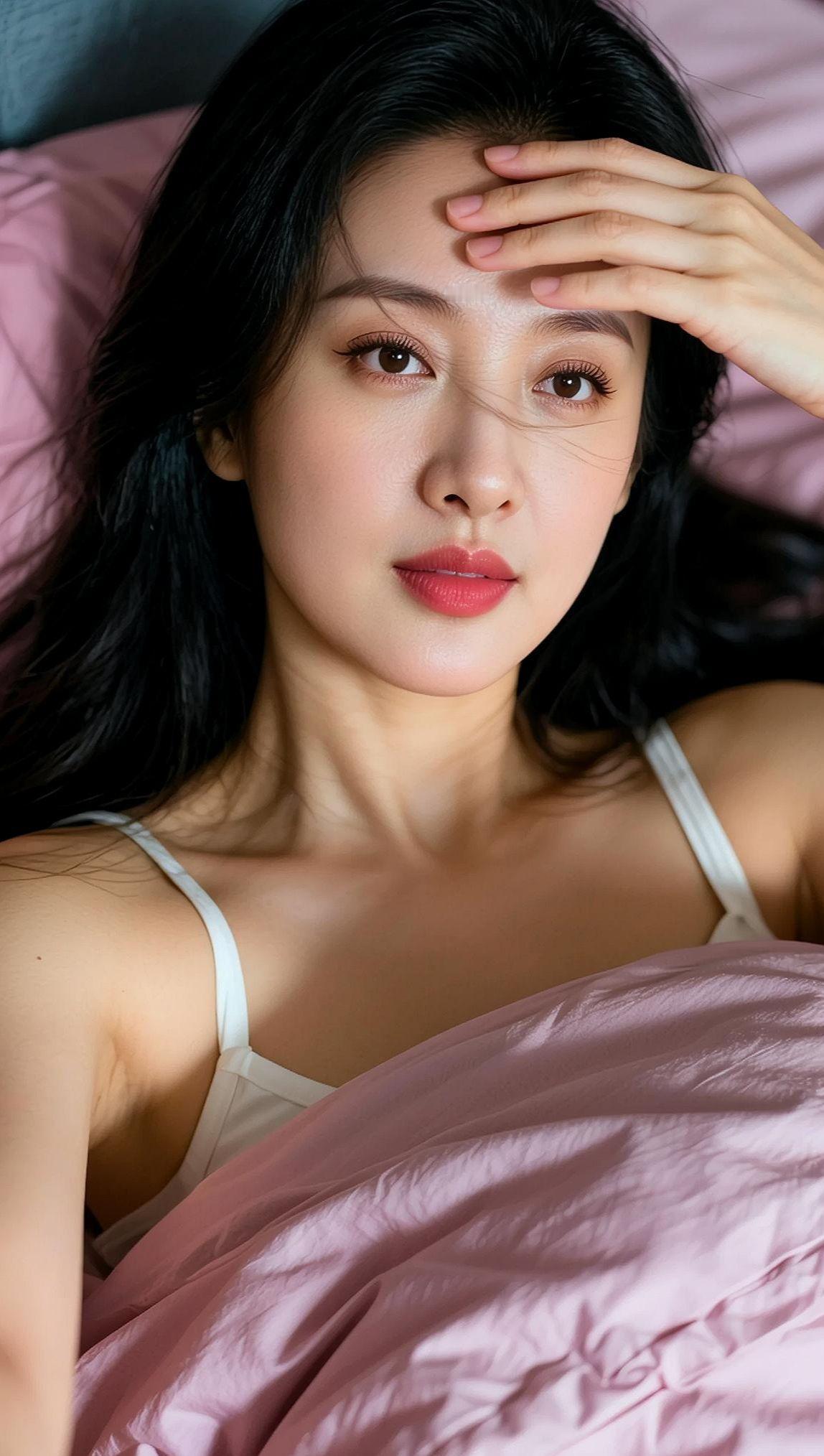 AI床榻自拍照 抖音ai创作 少女写真 甜系女孩  自然风景区