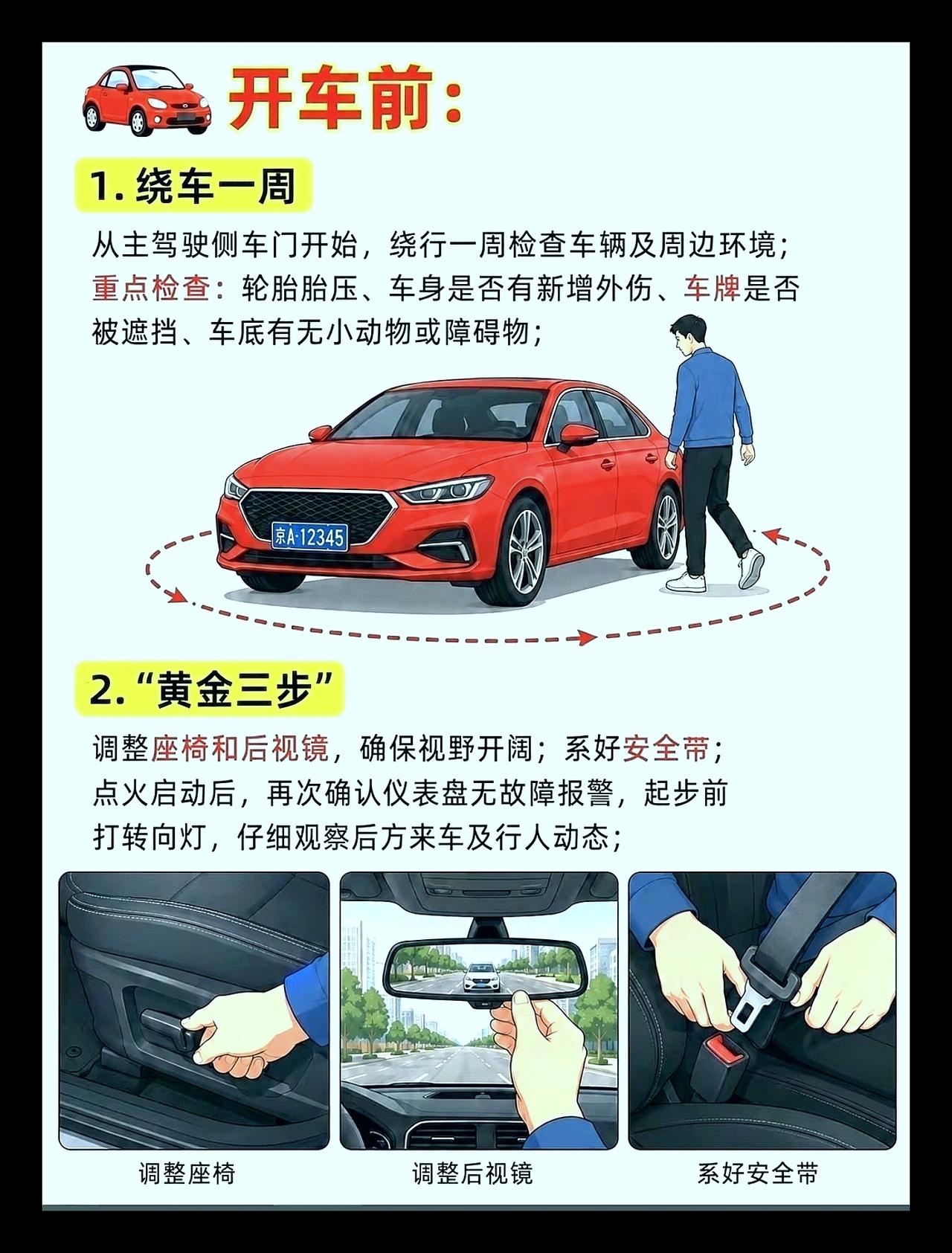开车前，绕车一周，三步到位。新车速成 开车技巧方法