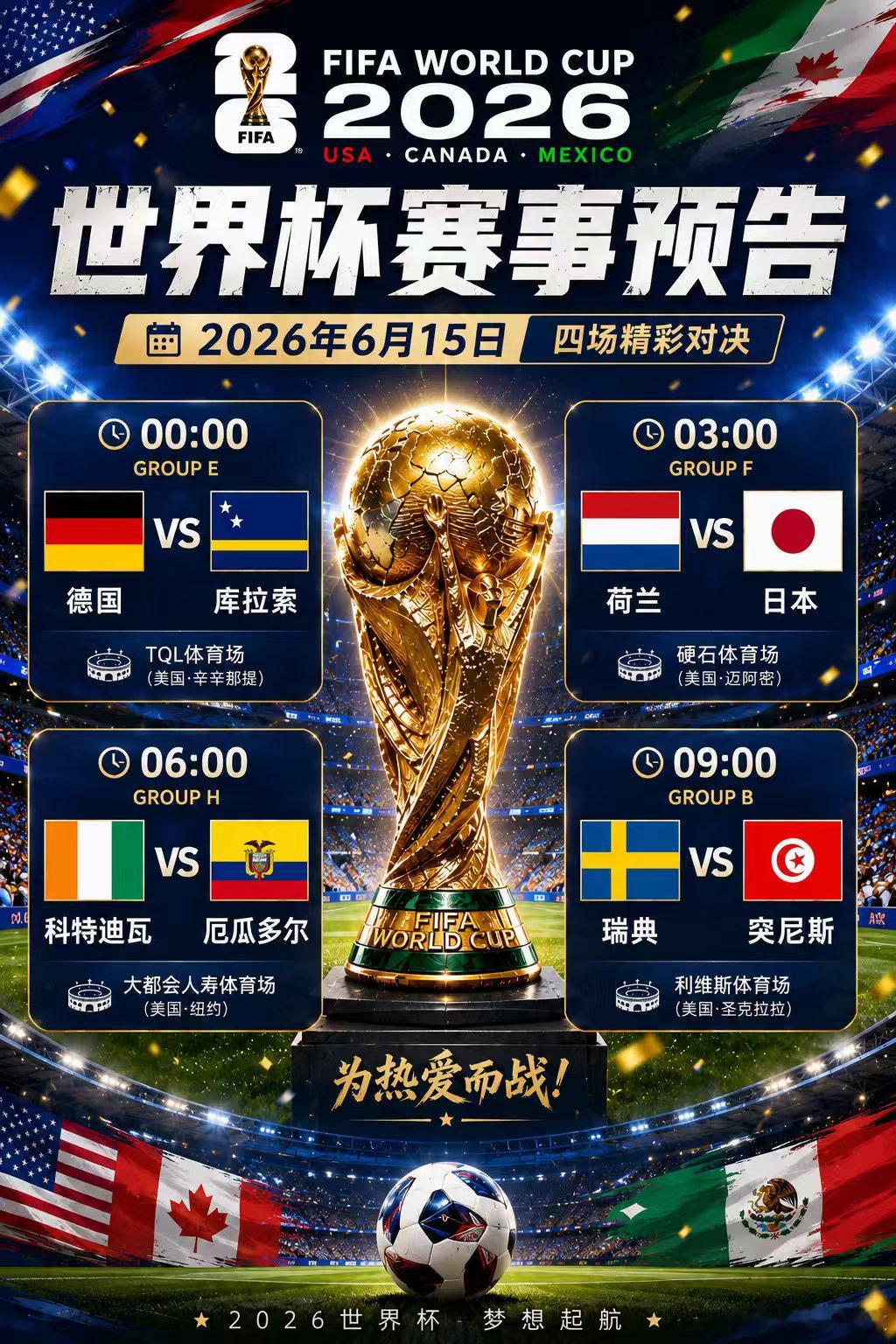 美加墨世界杯 今天已经来到第四天了德国vs库拉索 战车碾压局能否打出开赛以来最强