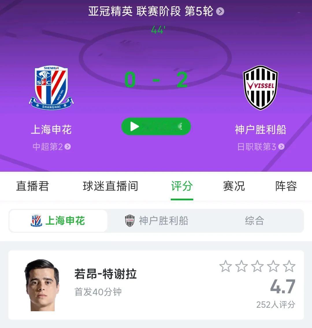 没想到派上六个外援的上海申花，居然在亚冠主场0-2落后。
上海申花这场球，斯卢茨