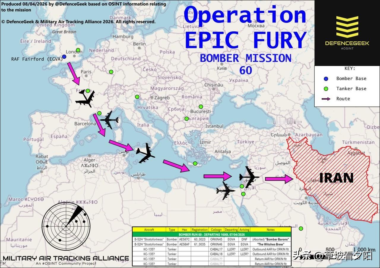 在美伊宣布达成停火协议后，原计划执行对伊打击任务的美国B-52战略轰炸机紧急掉头