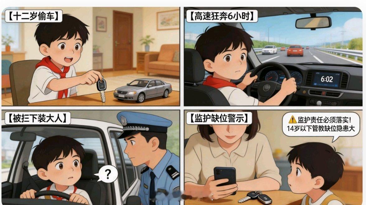 12岁男孩驾车上高速谎称有矮小症【十二岁偷车上高速狂奔六小时，胆大到让人后背发凉