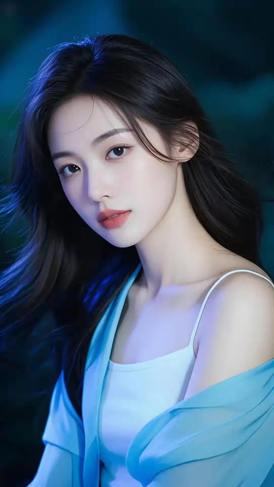 梦幻蓝调少女，温柔似水，美得令人窒息。🌟🍎💝