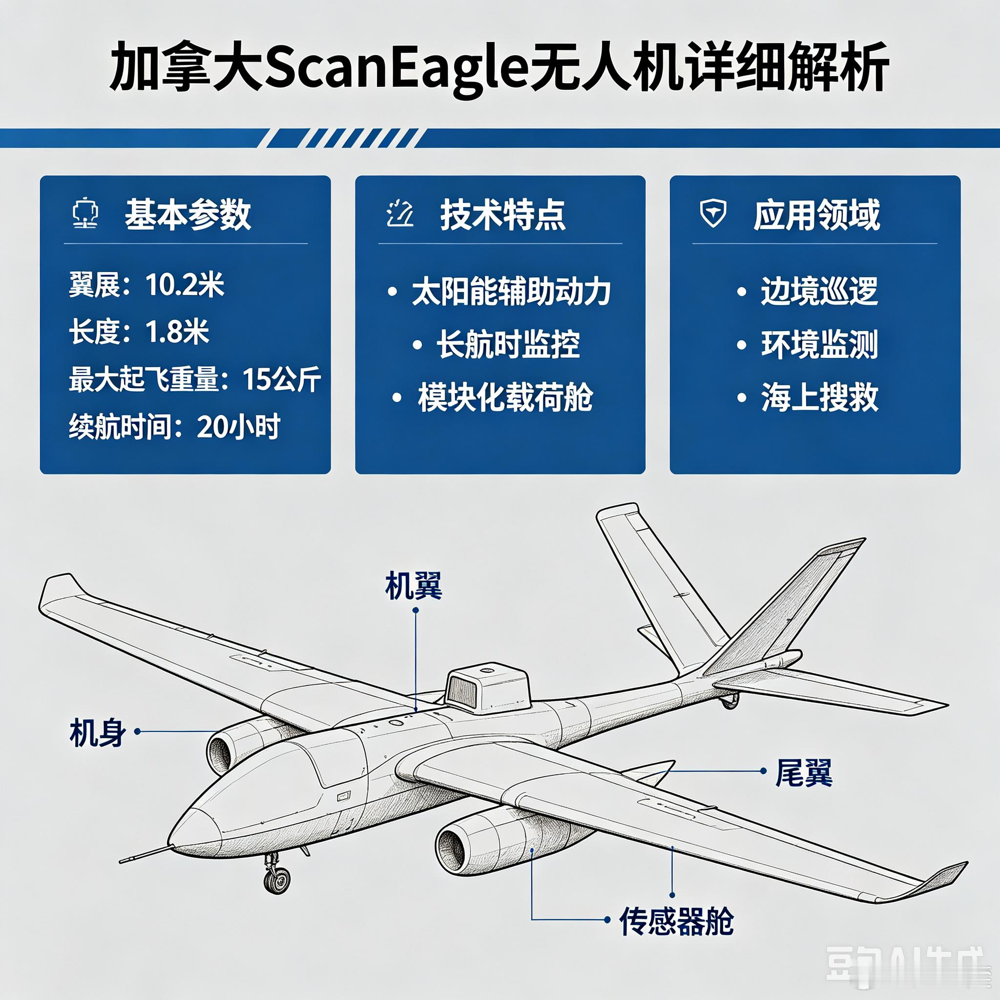 军事ai新视野ai热力追踪 加拿大ScanEagle（扫描鹰）无人机（图片由豆包