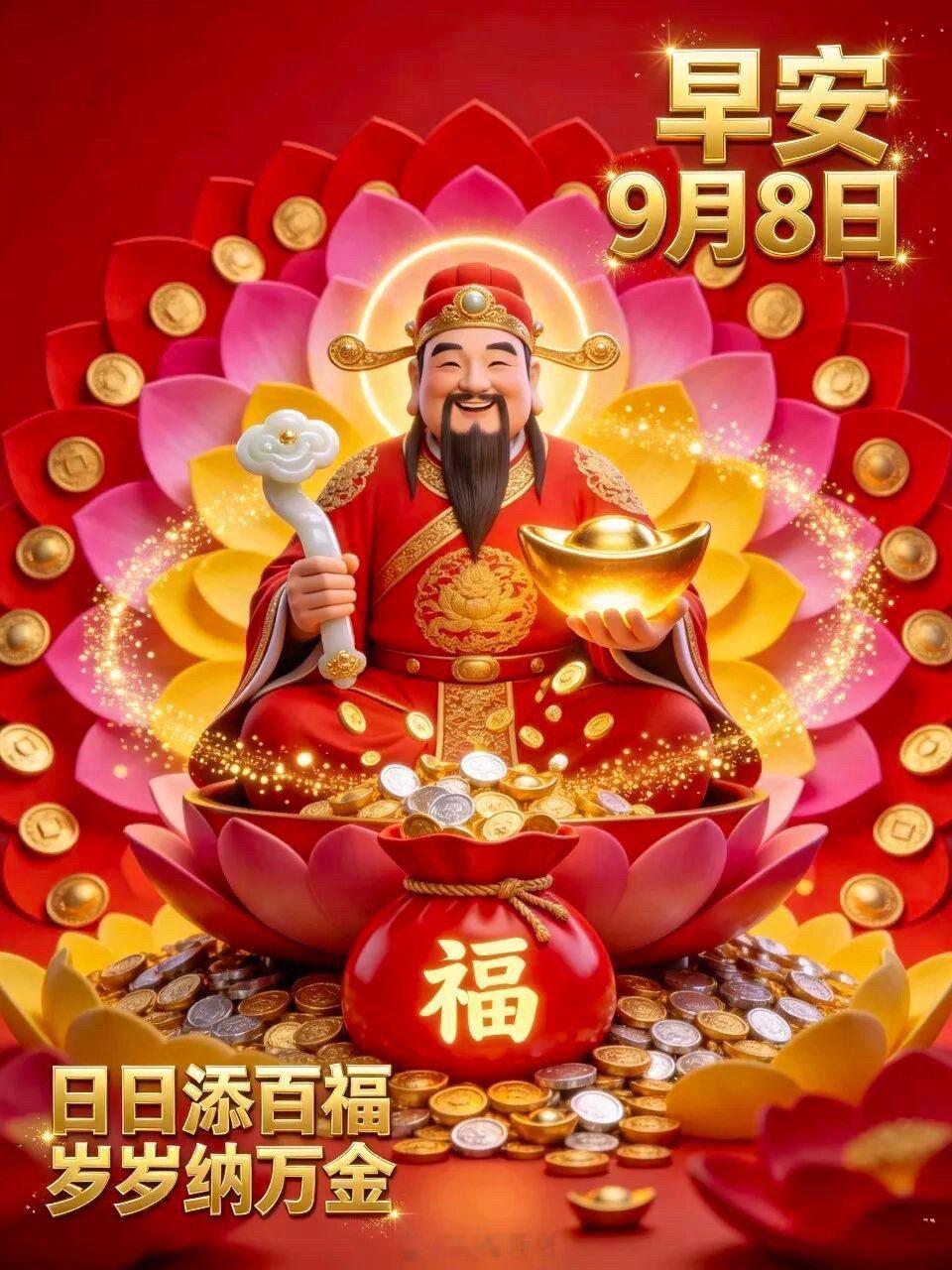 9月8日，农历七月廿七，早安！七星高照，鸿运当头，愿你家庭和睦，喜气盈门，求财得