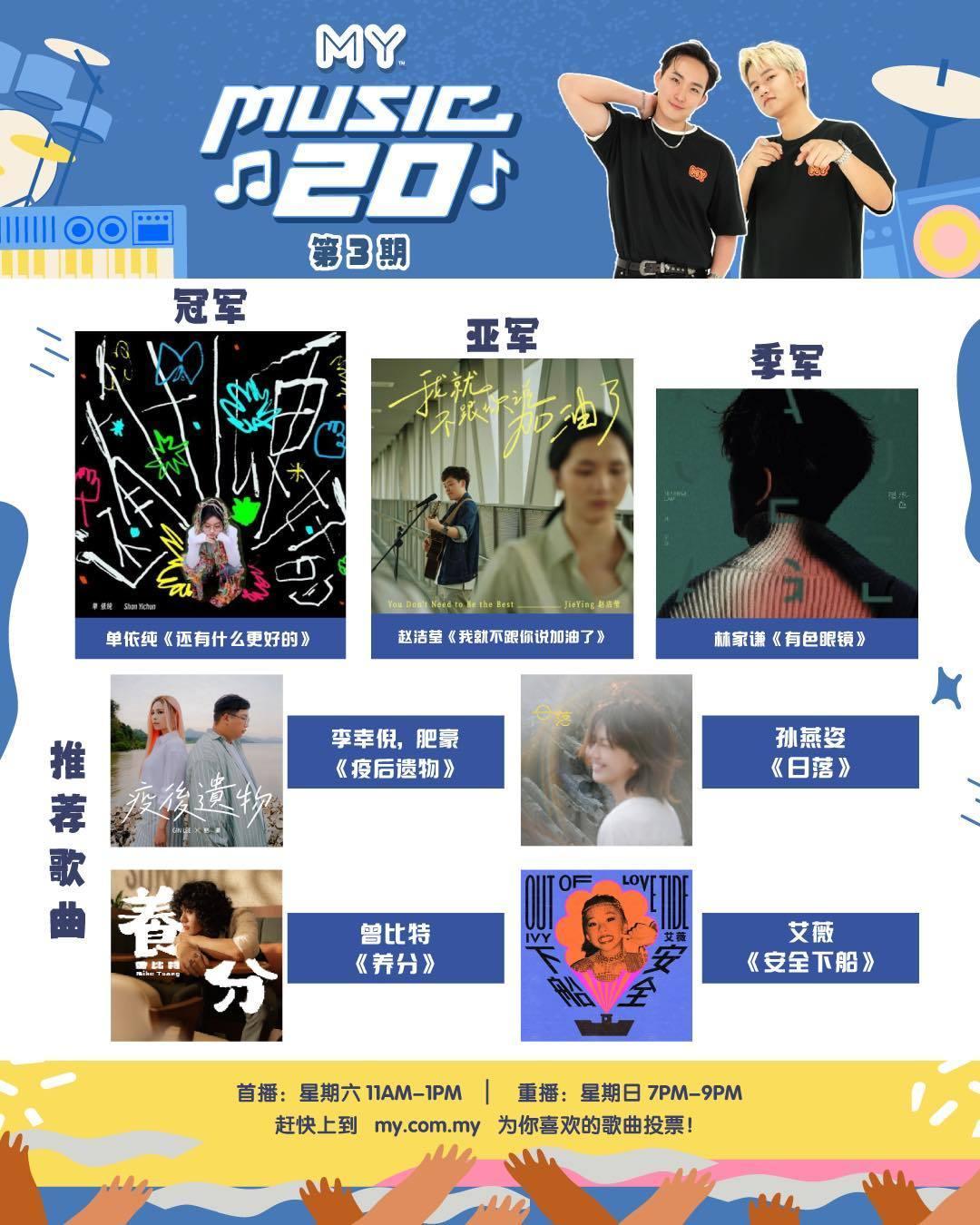 马来西亚电台MY FM《MYFMMusic20》（第3期）本周榜单前三强🏅️冠