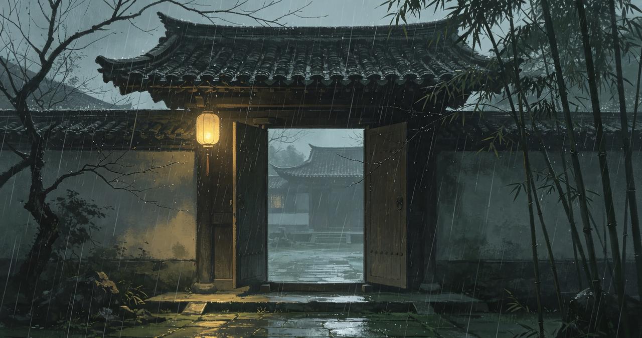 下联:细雨轻敲落寞门，诚邀上联残灯暗照凄清院，
