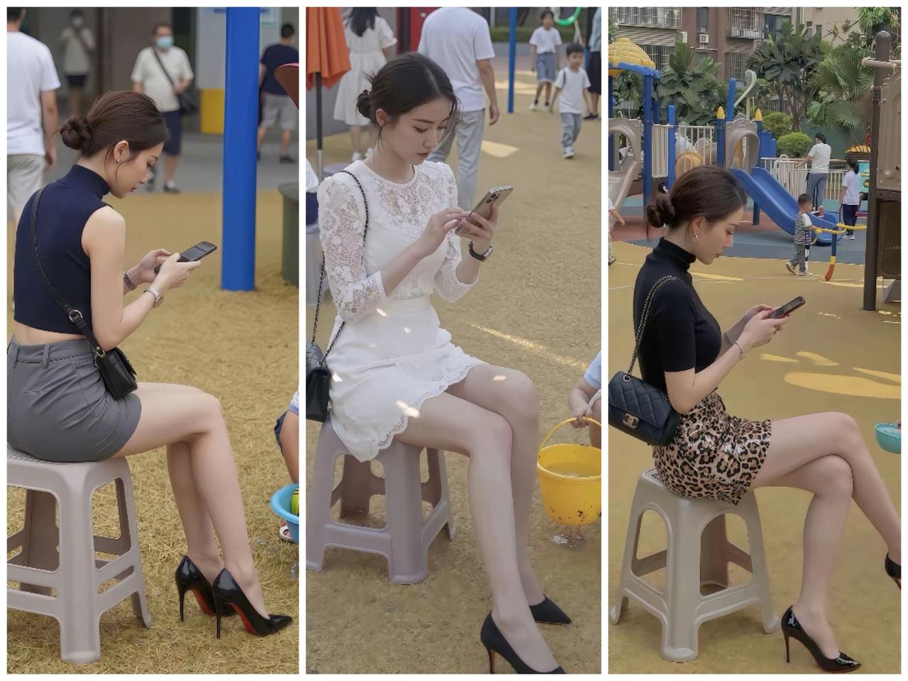周末带娃的手机女
娃自己玩，我只管漂亮和看手机。