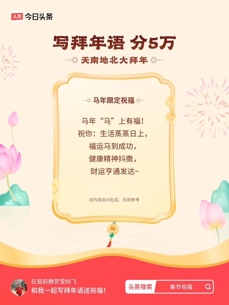 写拜年语送祝福新春拜年送祝福！我的祝福是：“马年“马”上有福！祝你：生活蒸蒸日上