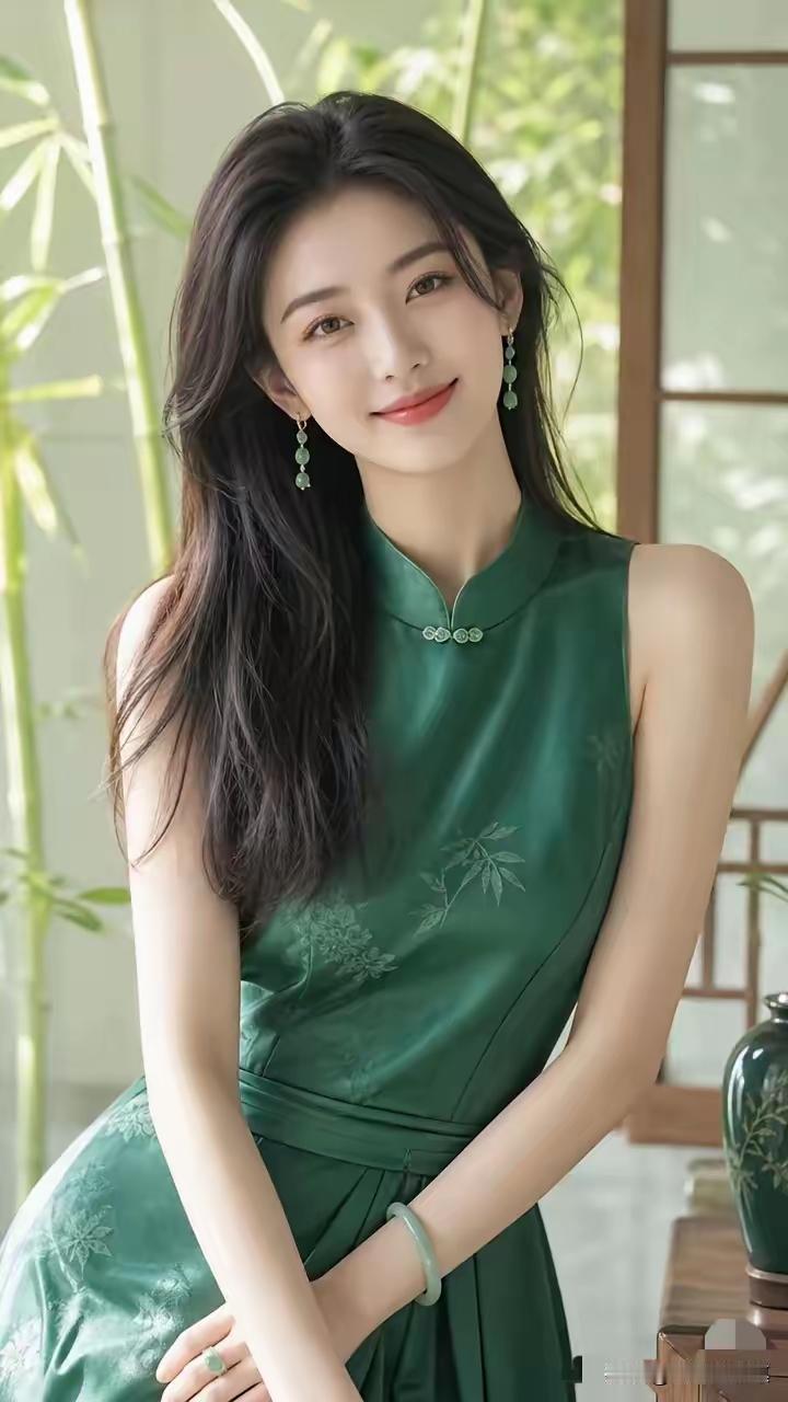 清新绿意，优雅气质，绿衣少女，自然之美