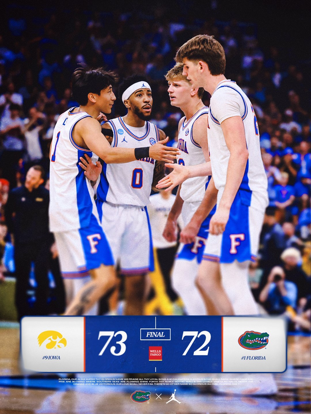 NCAA 疯狂三月第一支出局的1号种子队，卫冕冠军佛罗里达大学被爱荷华大学完成下