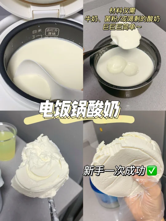 超简单的电饭锅自制酸奶～酸奶自由！超浓厚