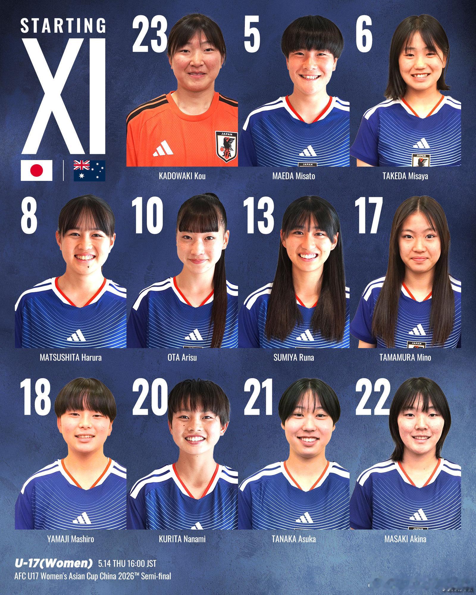 NadeshikoJapan【比赛日·先发】u17日本女子代表 在中国苏州举办的